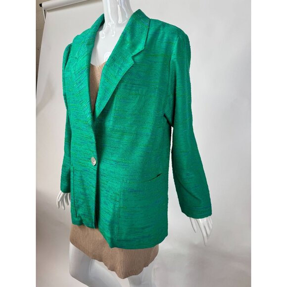 Vintage Green Designer Textured Blazer With Single Button & Pockets Sz XL - Picture 10 of 16